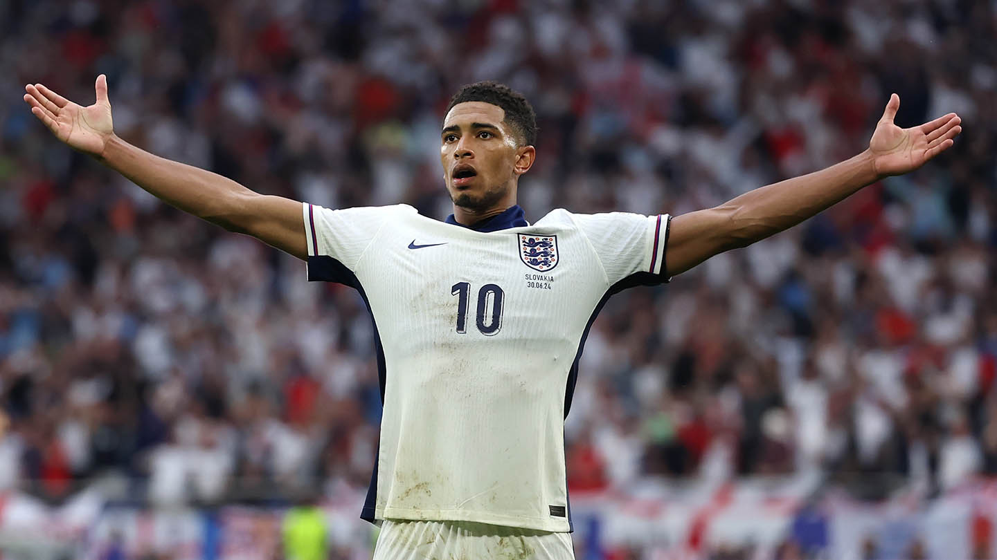 England's Jude Bellingham celebrates his goal against Slovakia